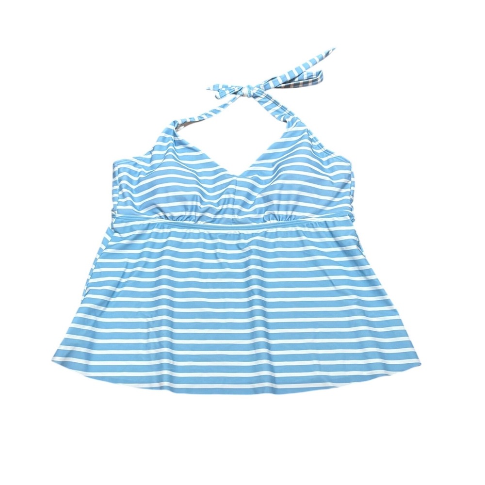 Lands' End Blue White Stripe Halter Tankini Top Swimwear Womens Size XL NEW - Picture 2 of 5